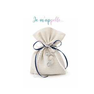 Μπομπονιέρα πουγκάκι λινό με μπρελόκ βέσπα